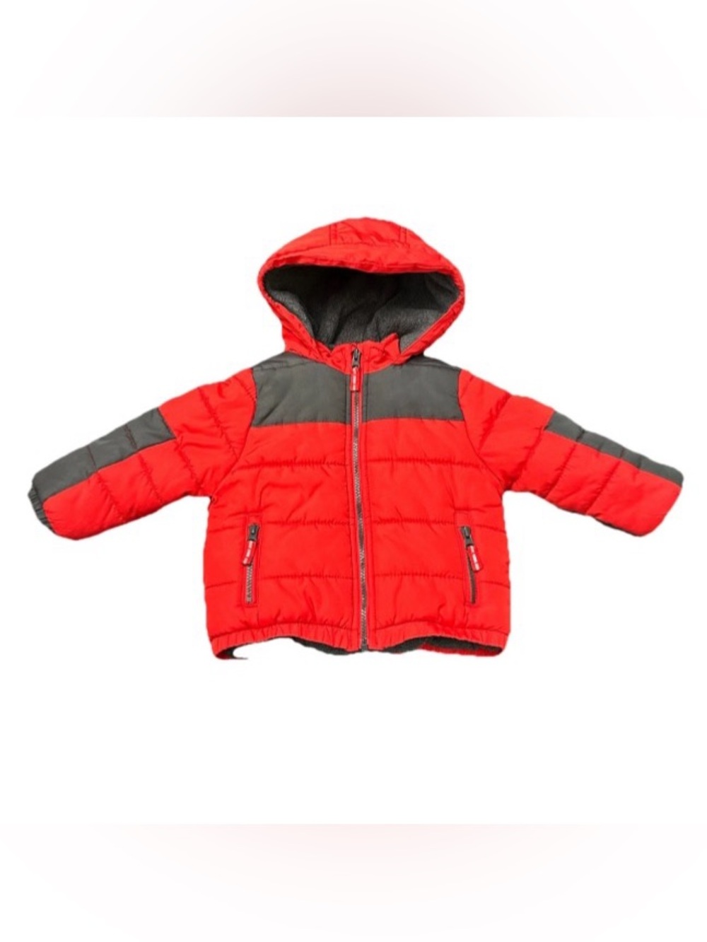 OshKosh B'gosh Puffer Jacket Toddler Boys 2T Full Zip Pockets Hooded Color Block